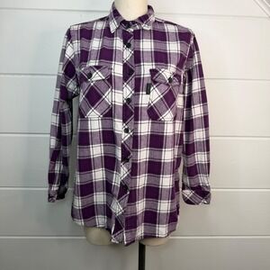 Five Brothers XL Purple Flannel Shirt Roll Tab Sleeves Cotton Button Down Plaid